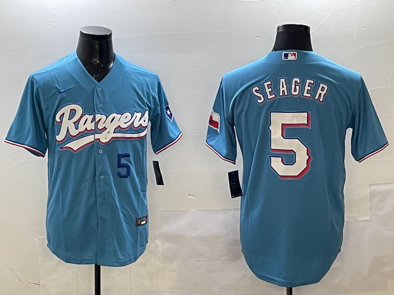 Men Texas Rangers #5 Seager Light Blue Game 2025 Nike MLB Jersey style 2